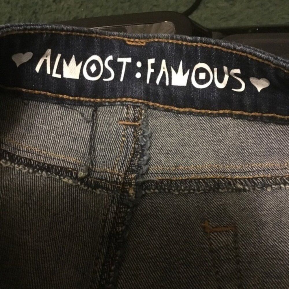 Almost Famous Dark Wash Distressed Destroyed bottom cuff Jean Denim shorts 13 - Picture 8 of 12